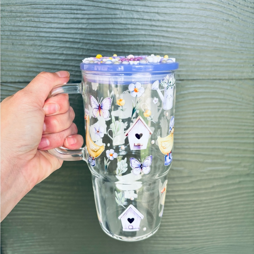 White and Blue Floral Insulated Mug